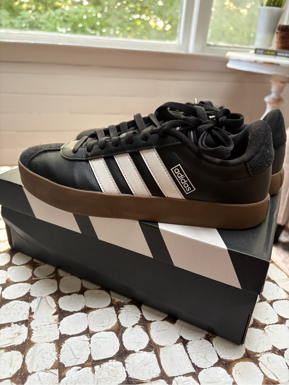 adidas Black and White Low-Top Sneakers with Gum Sole